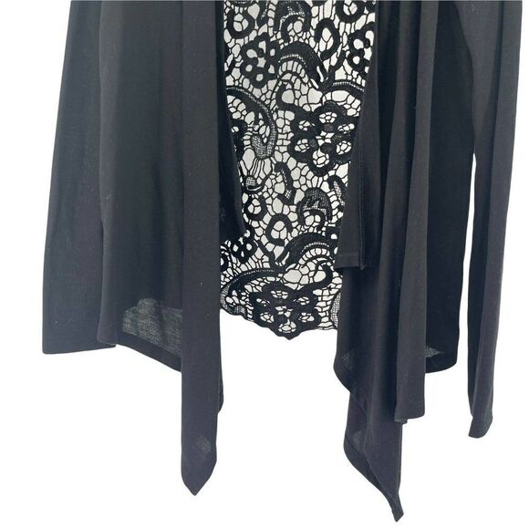 Dana Buchman Black Open Front Cardigan Crochet Knit Open Front Waterfall Size S - Picture 4 of 6